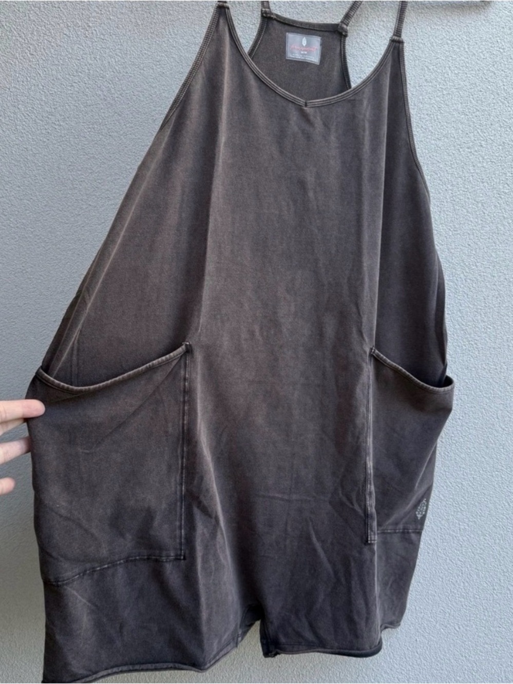Free People Brown Oversized Cotton Romper with Pockets